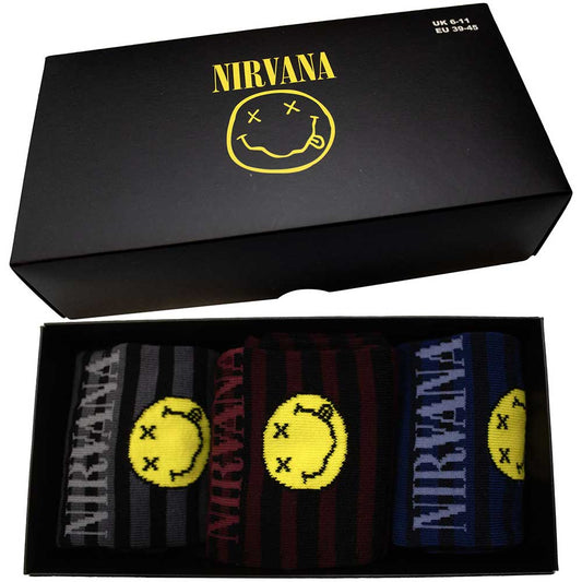 Nirvana Smile Face Socks Boxed Collection 3 Pairs